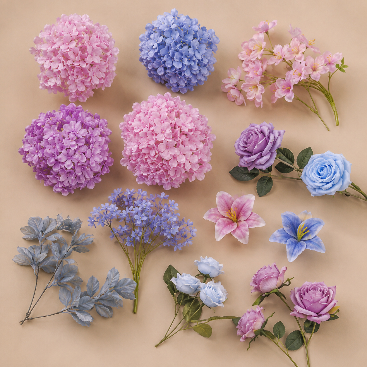 260cm Pastel Purple Blue Pink Asymmetrical Floral Pillar Arrangement, Artificial Hydrangea Rose Vertical Flower Column, Spring Wedding Aisle Sweetheart Table Floral Backdrop Decor, Stand Not Included