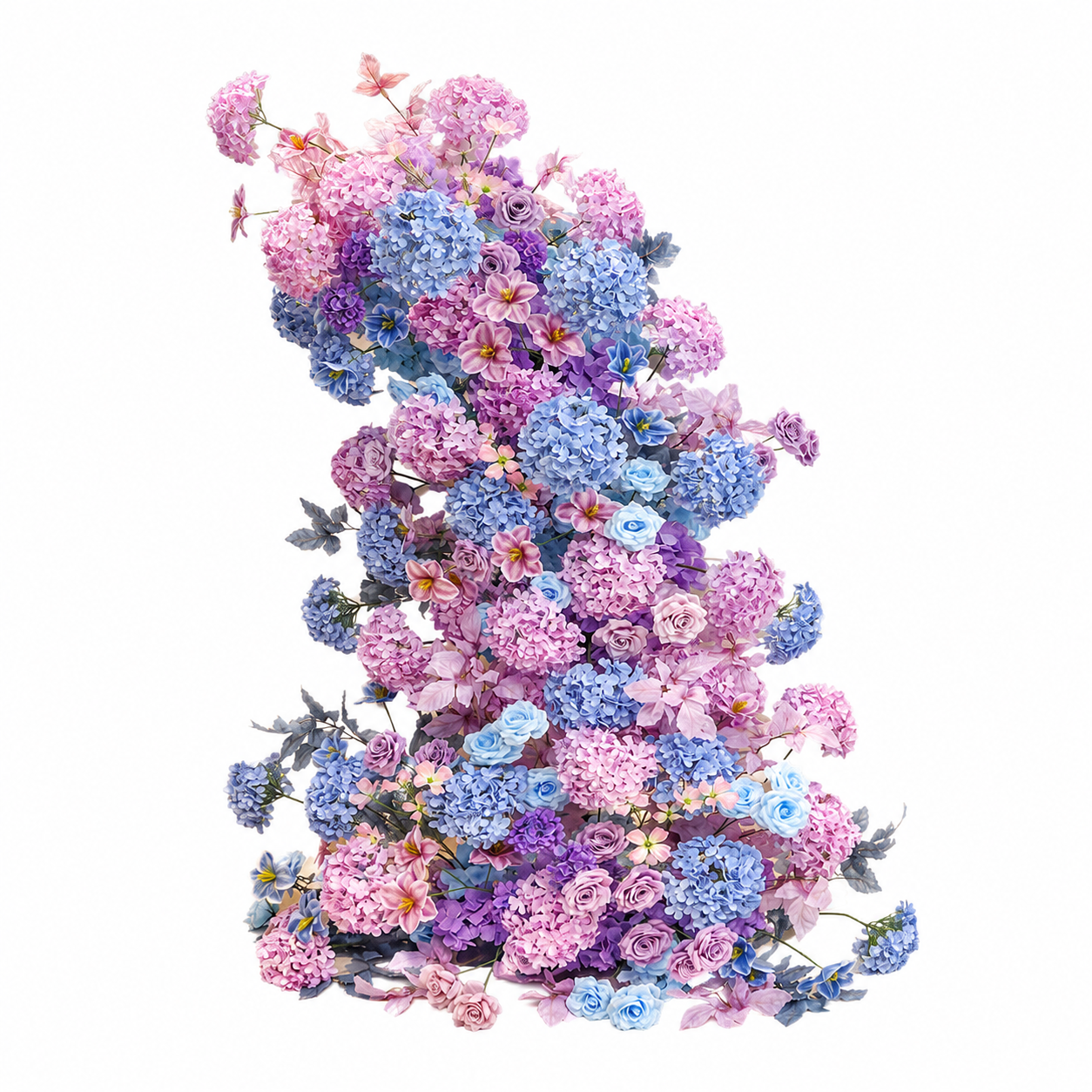 260cm Pink Lavender Blue Asymmetrical Floral Pillar Arrangement, Artificial Hydrangea Rose Vertical Flower Column, Spring Garden Wedding Aisle Sweetheart Table Floral Backdrop Decor, Stand Not Included