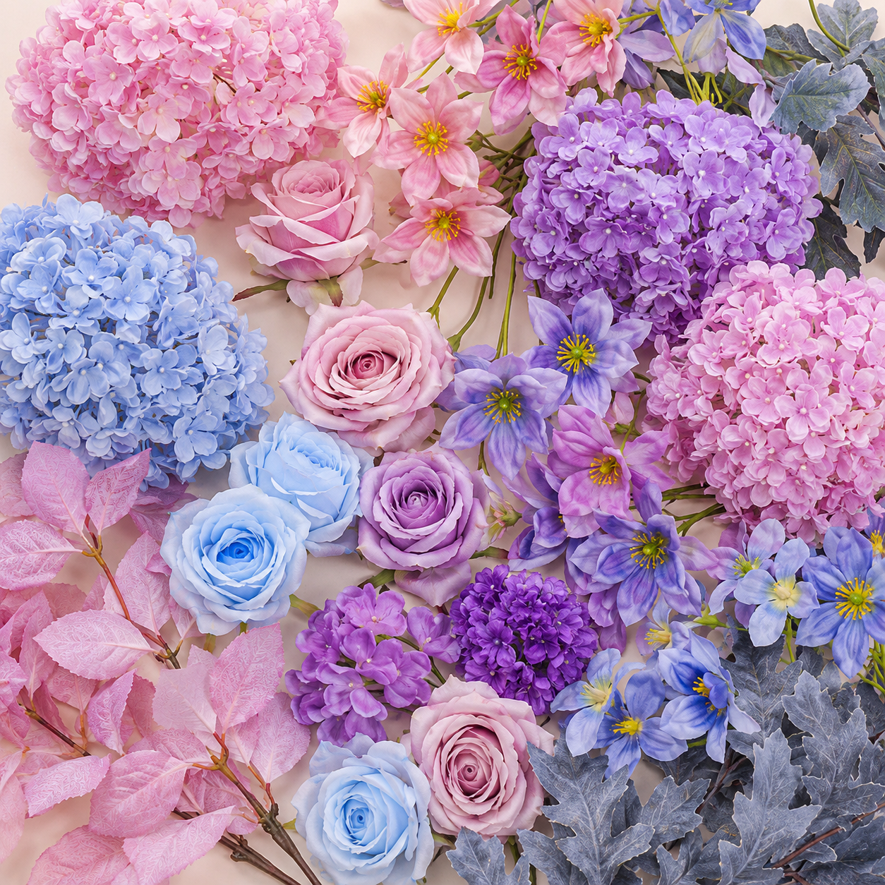 260cm Pink Lavender Blue Asymmetrical Floral Pillar Arrangement, Artificial Hydrangea Rose Vertical Flower Column, Spring Garden Wedding Aisle Sweetheart Table Floral Backdrop Decor, Stand Not Included