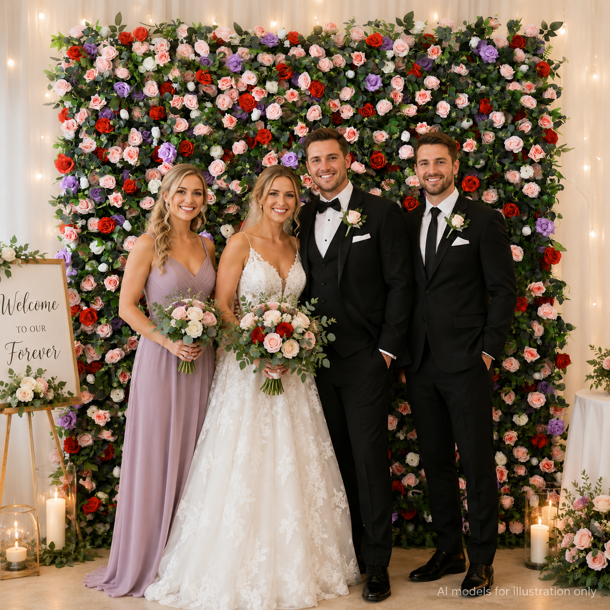 Multicolor Artificial Flower Wall Backdrop, 4 x 8 ft 8x8ft 10x10ft