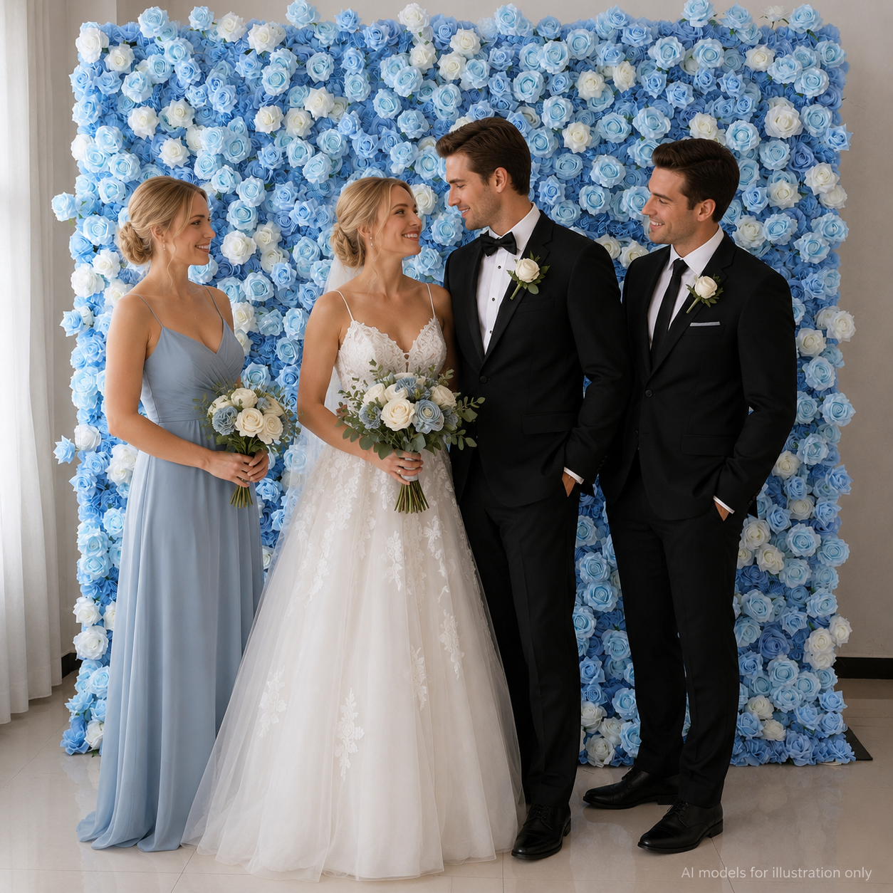 Generic Blue Rose Flower Wall Backdrop for Weddings, 4 x 8 ft,8x8ft,10x10ft