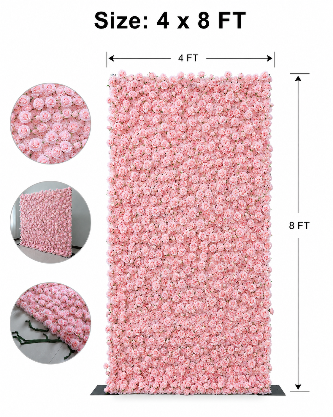 Generic Pink Rose Flower Wall Backdrop for Weddings, 4 x 8 ft, 8x8ft,10x10ft
