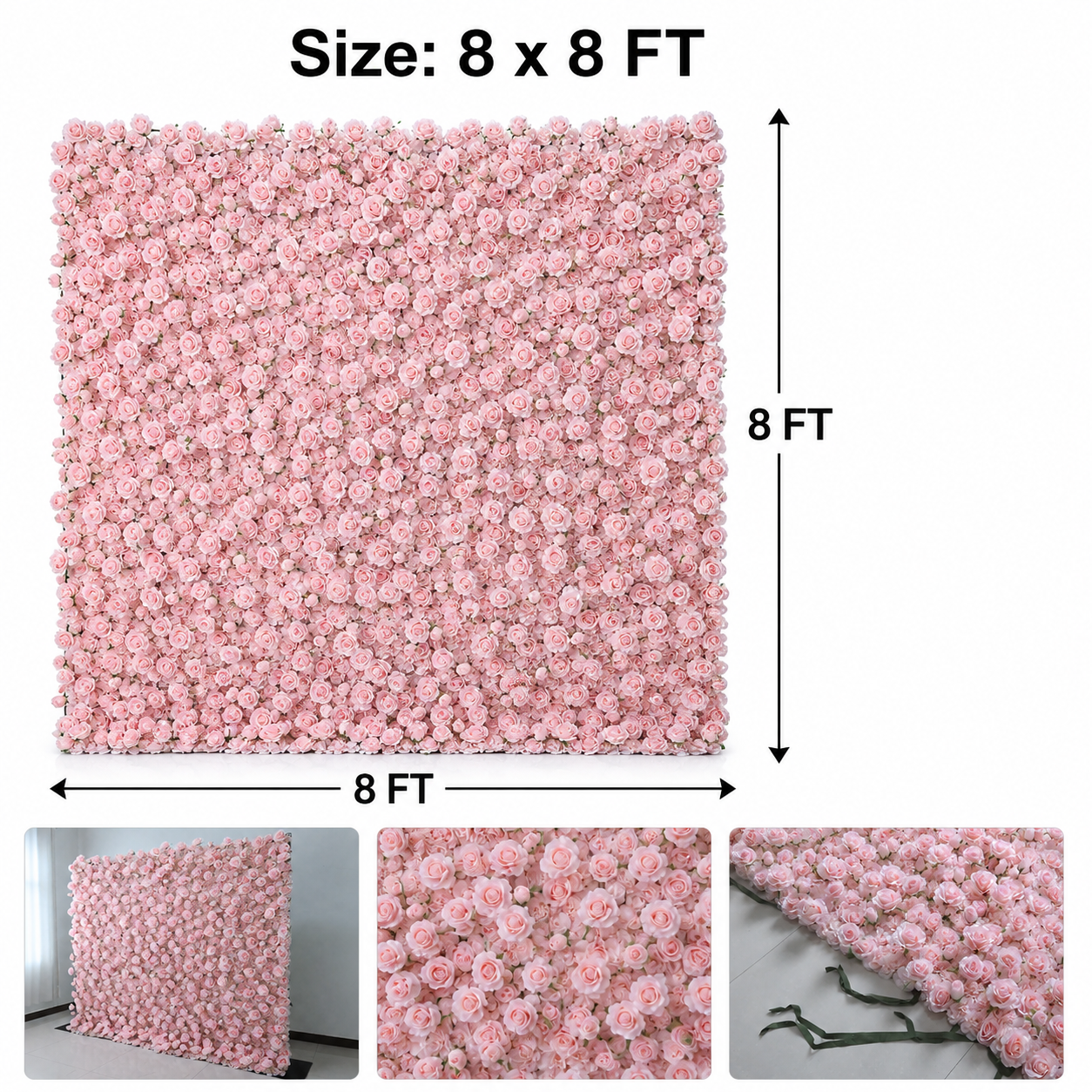 Generic Pink Rose Flower Wall Backdrop for Weddings, 4 x 8 ft, 8x8ft,10x10ft