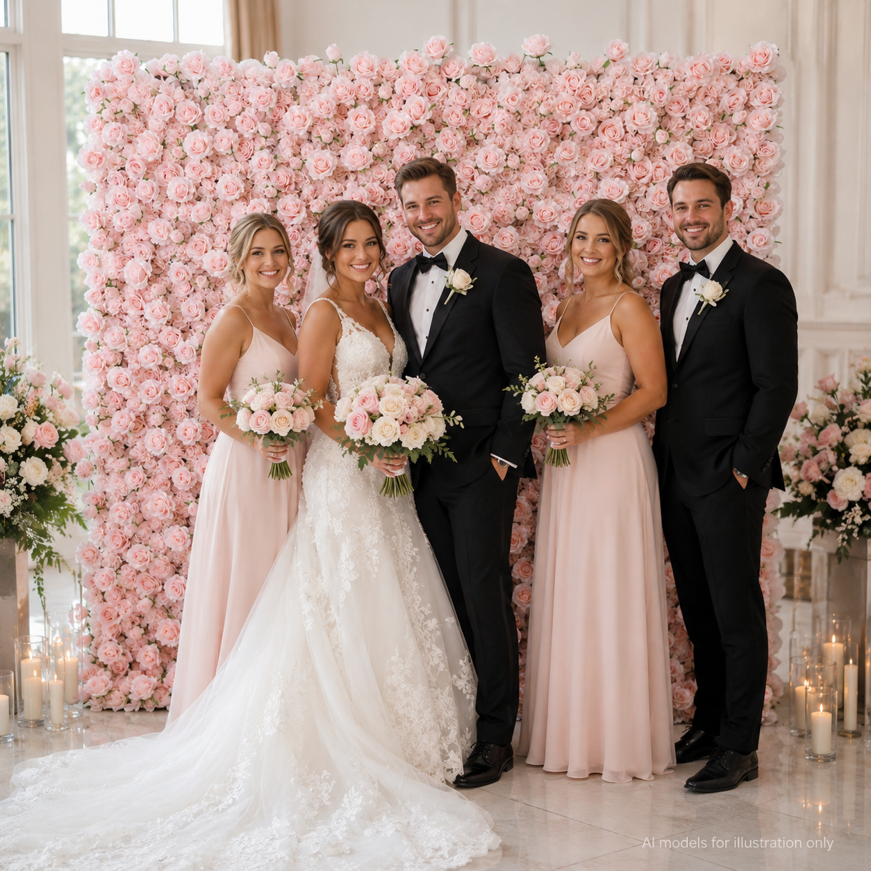 Generic Pink Rose Flower Wall Backdrop for Weddings, 4 x 8 ft, 8x8ft,10x10ft