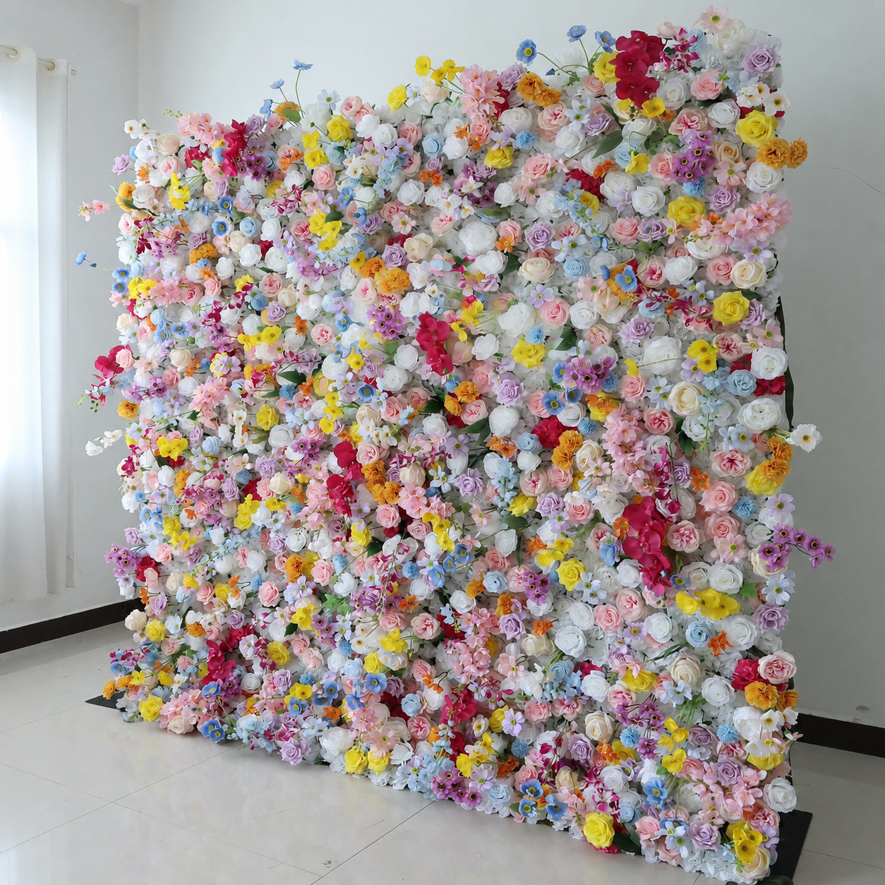 Generic Colorful Flower Wall Backdrop for Weddings, 4 x 8 ft, 8x8ft,10x10ft