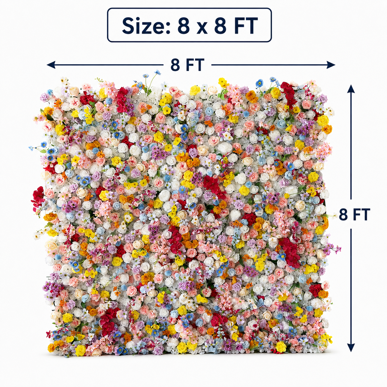 Generic Colorful Flower Wall Backdrop for Weddings, 4 x 8 ft, 8x8ft,10x10ft