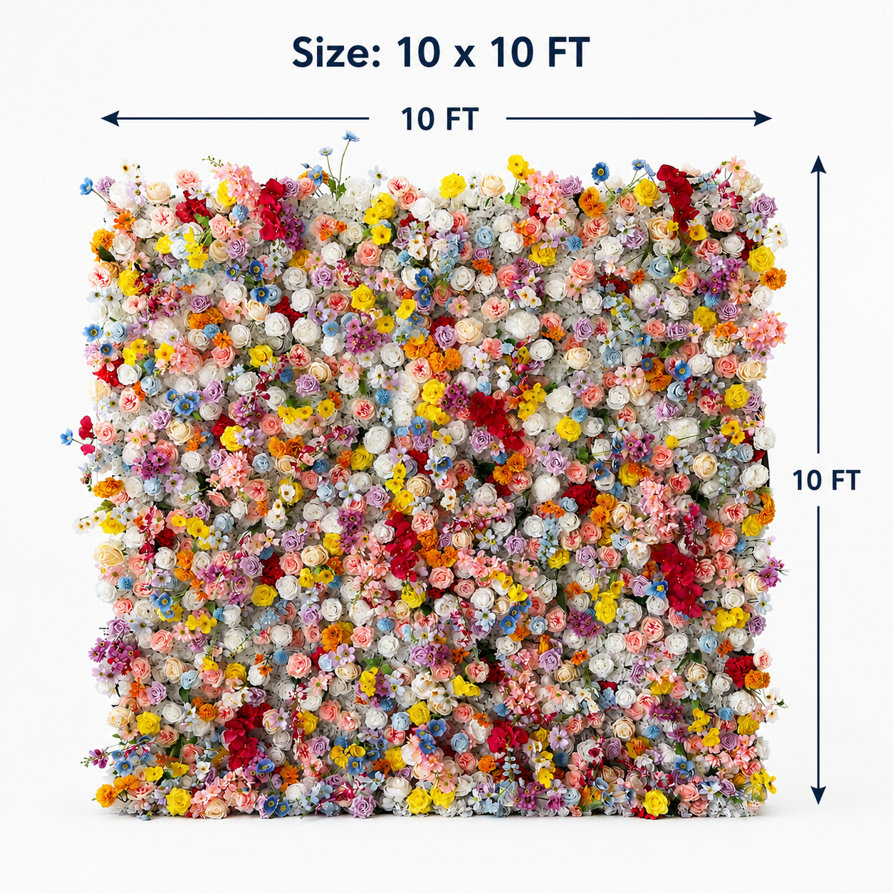 Generic Colorful Flower Wall Backdrop for Weddings, 4 x 8 ft, 8x8ft,10x10ft