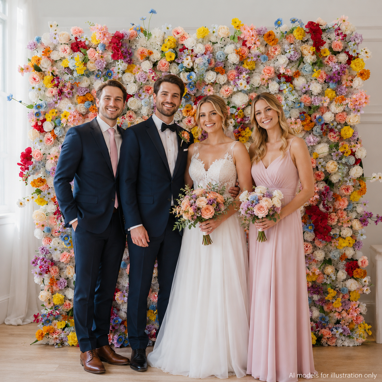 Generic Colorful Flower Wall Backdrop for Weddings, 4 x 8 ft, 8x8ft,10x10ft