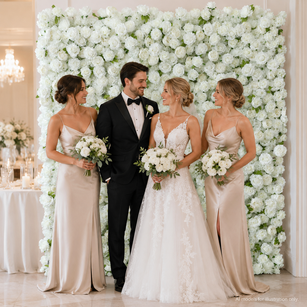 Generic White Rose Flower Wall Backdrop for Weddings, 4 x 8 ft,8x8ft,10x10ft