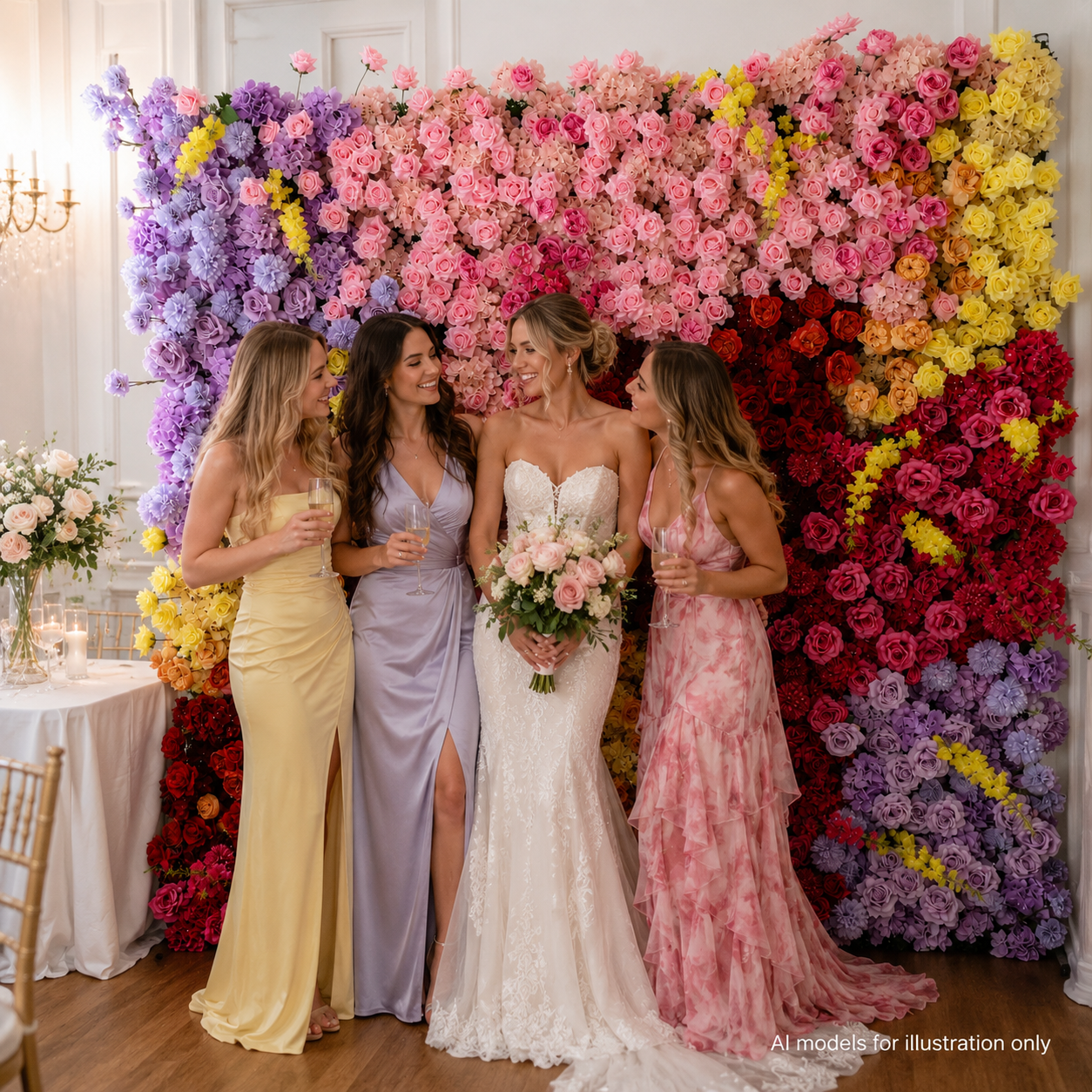 Generic Color Block Flower Wall Backdrop, 4 x 8 ft, 8 x8 ft,10 x 10ft