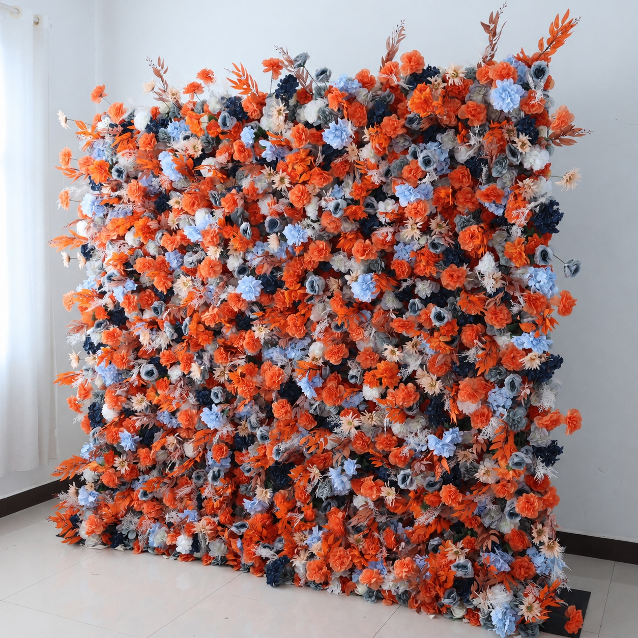 Generic Orange and Blue Flower Wall Backdrop, 4 x 8 ft,8 x 8ft,10 x 10ft