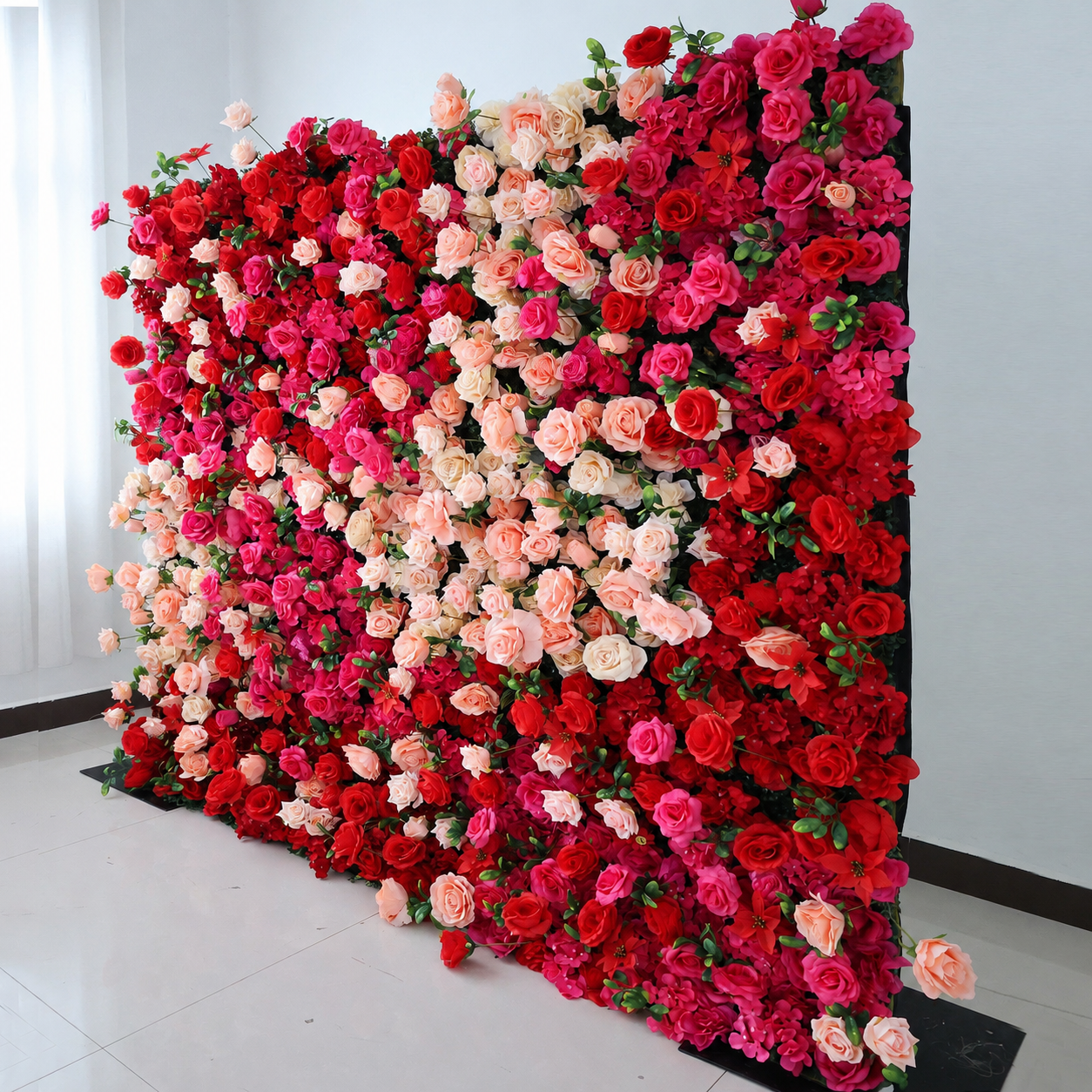5D Layered Artificial Flower Wall Backdrop, Red Pink, 4 x 8 Ft,8 x 8 ft,10 x10 ft 