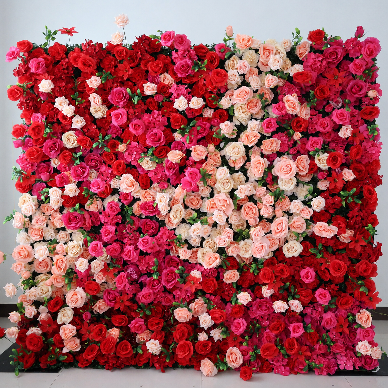 5D Layered Artificial Flower Wall Backdrop, Red Pink, 4 x 8 Ft,8 x 8 ft,10 x10 ft 