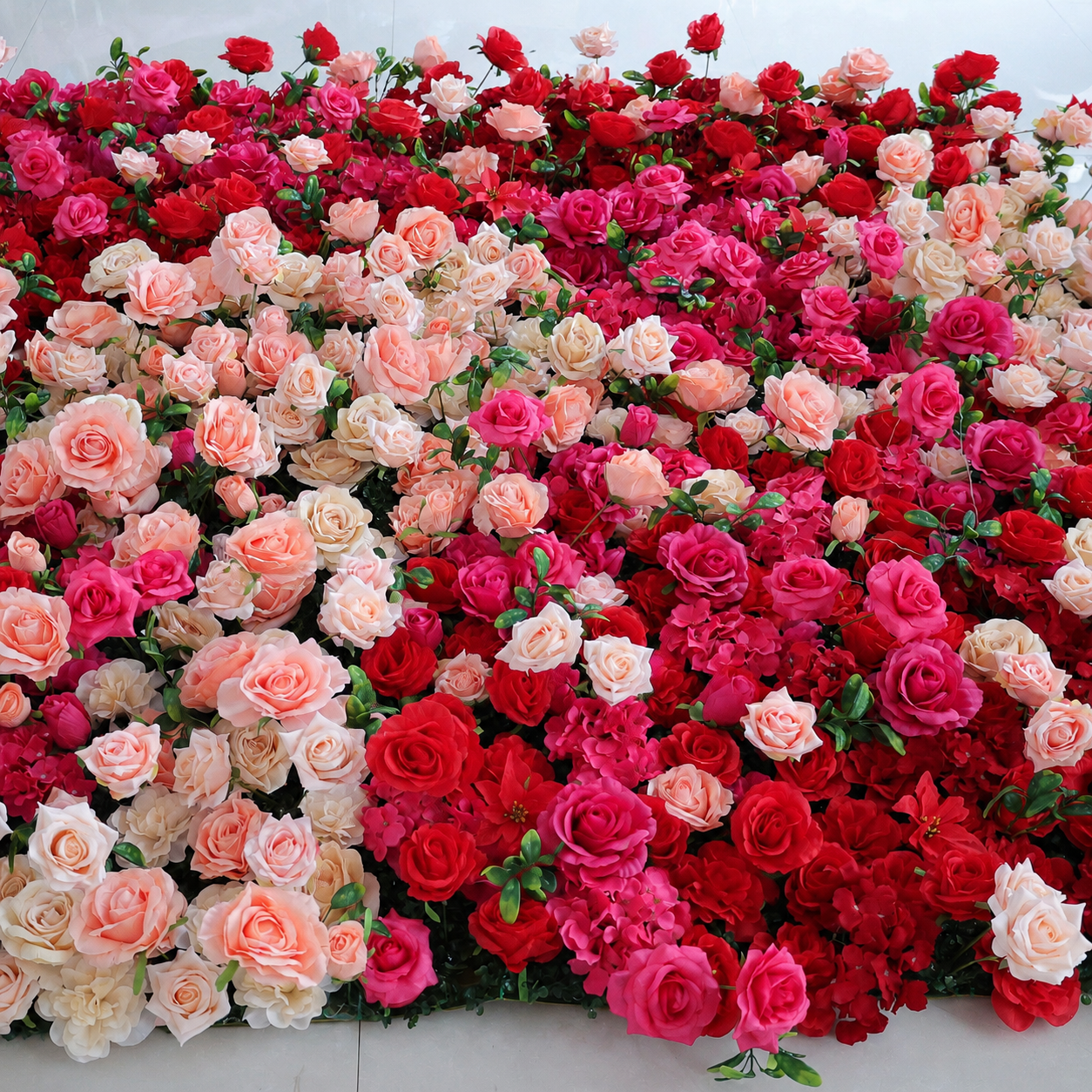 5D Layered Artificial Flower Wall Backdrop, Red Pink, 4 x 8 Ft,8 x 8 ft,10 x10 ft 