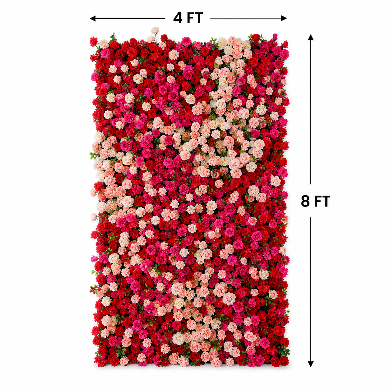 5D Layered Artificial Flower Wall Backdrop, Red Pink, 4 x 8 Ft,8 x 8 ft,10 x10 ft 