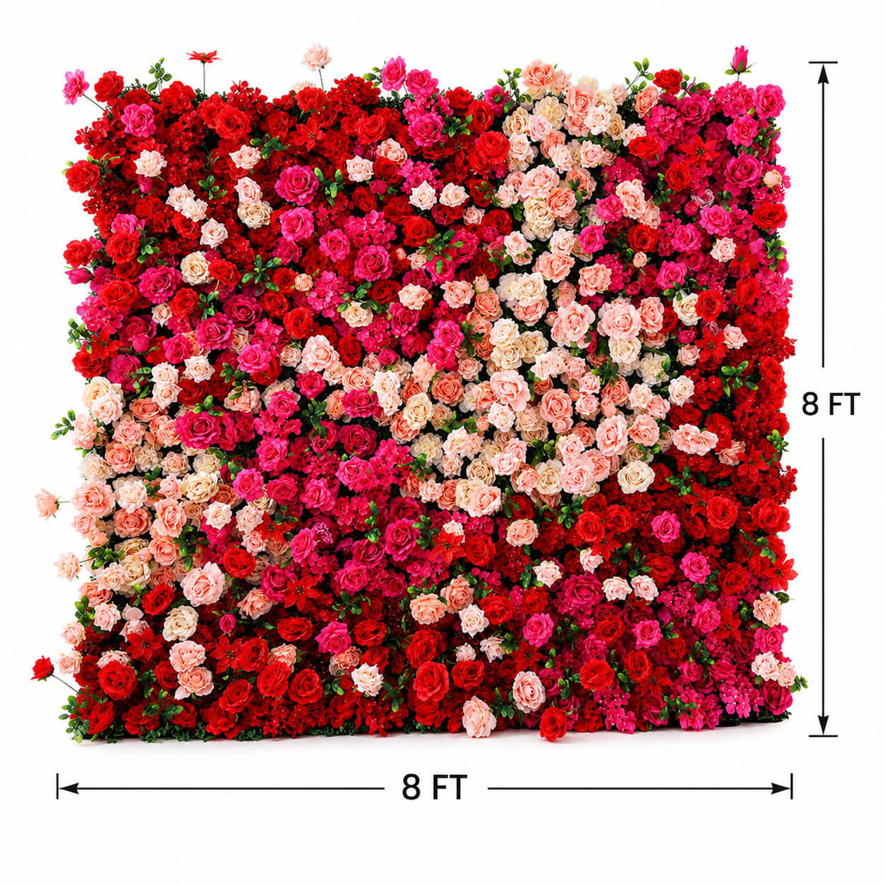 5D Layered Artificial Flower Wall Backdrop, Red Pink, 4 x 8 Ft,8 x 8 ft,10 x10 ft 