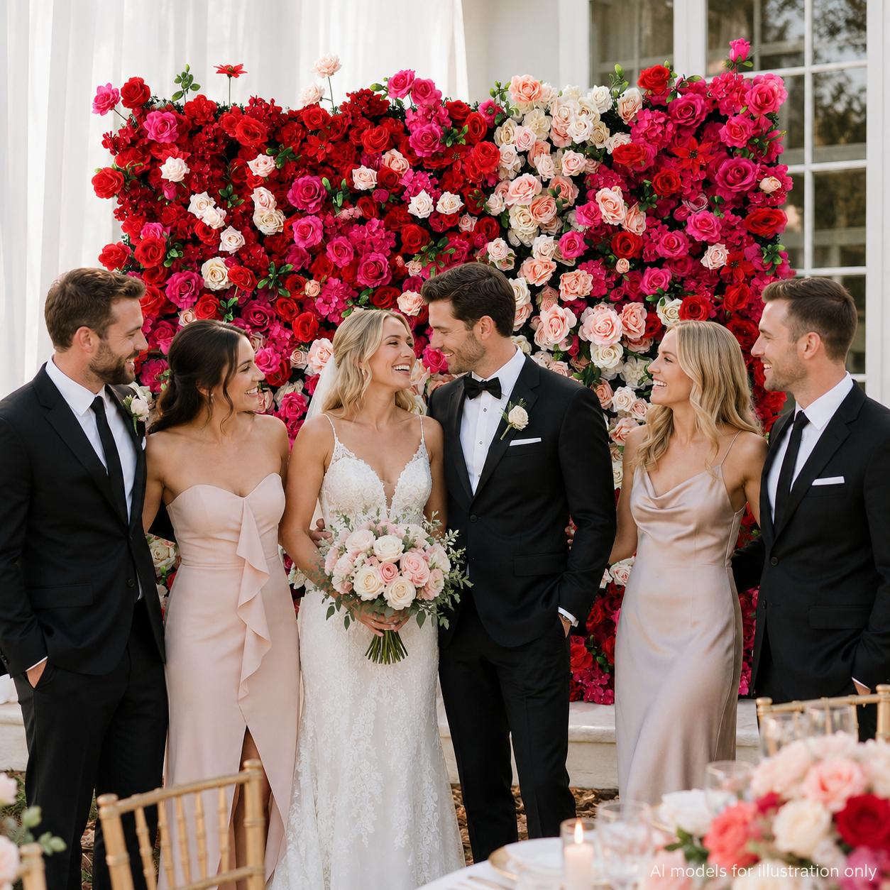 5D Layered Artificial Flower Wall Backdrop, Red Pink, 4 x 8 Ft,8 x 8 ft,10 x10 ft 