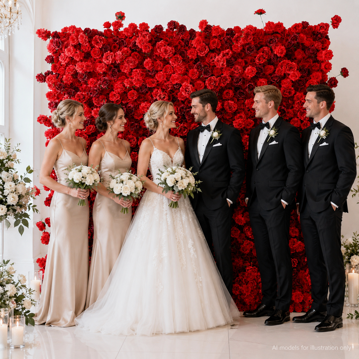Red 5D Artificial Rose Flower Wall Backdrop for Weddings and Events 4x8ft,8x8ft,10x10ft