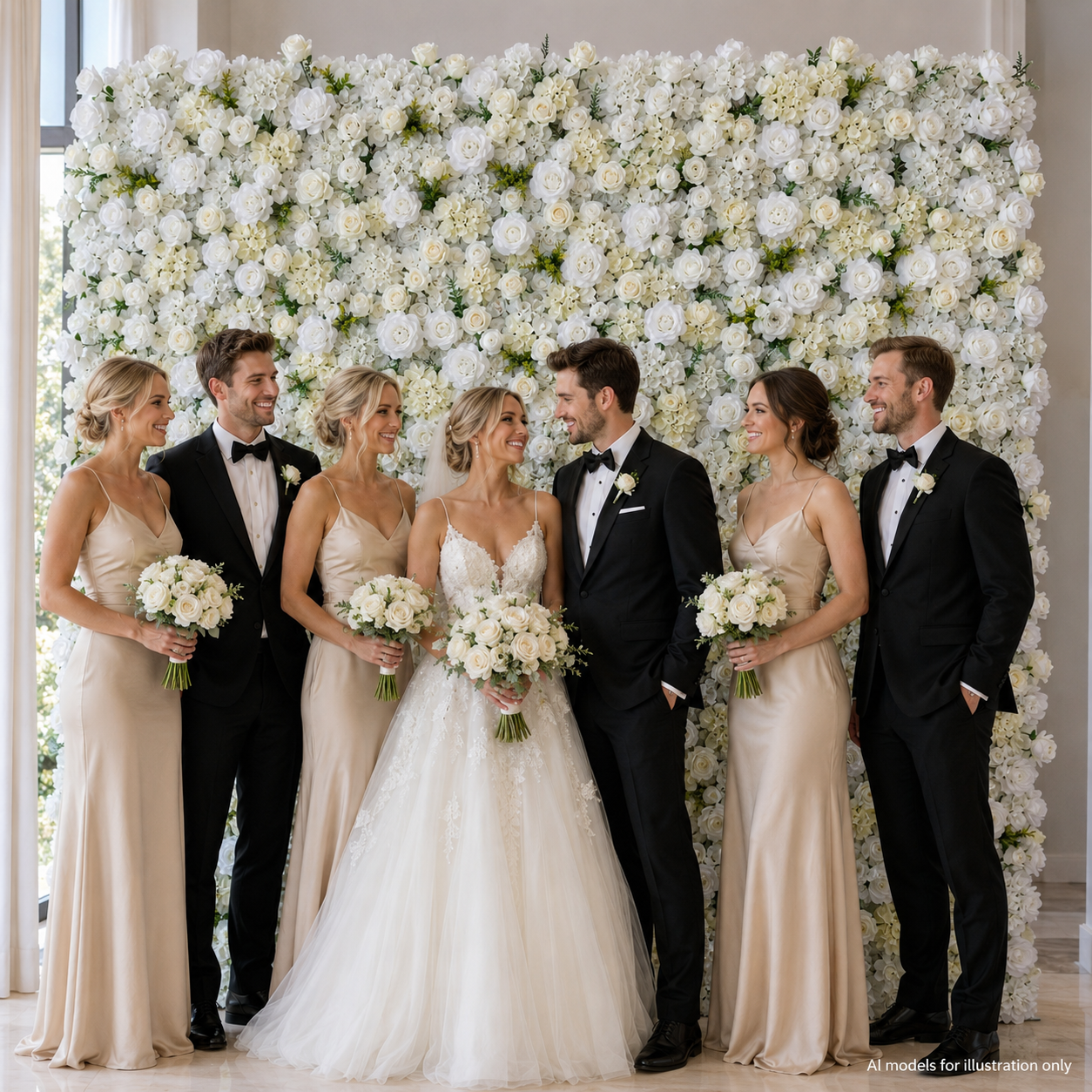  White 5D Artificial Flower Wall Backdrop, 1 Panel, No Stand 4x8 FT 8x8ft 10x10ft