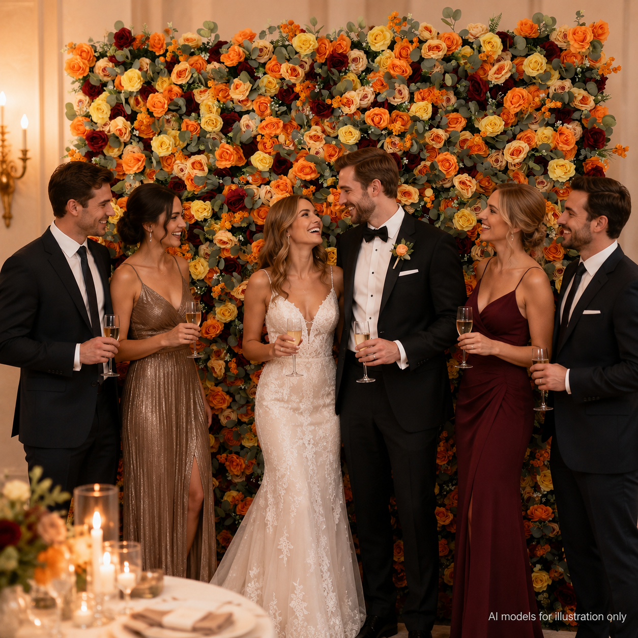 Orange 5D Artificial Flower Wall Backdrop for Weddings and Events 4x8ft 8x8ft 10x10ft