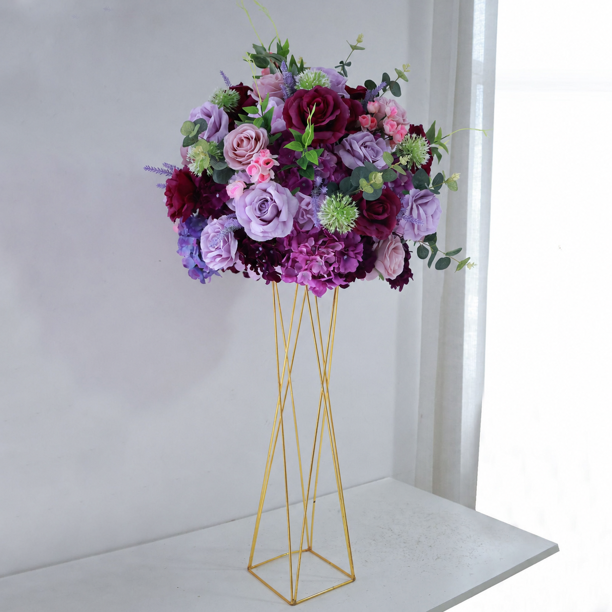 Artificial Flower Ball, Burgundy Purple Wedding Decor, Stand Not Included 50cm 60cm 70cm