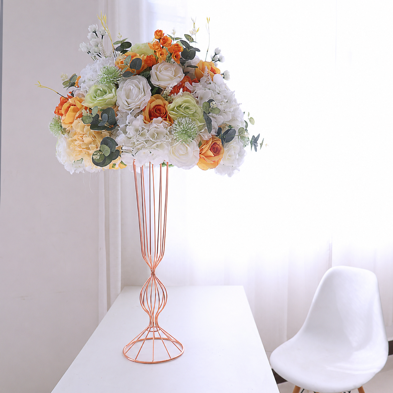 Artificial Flower Ball, Orange Wedding Centerpiece, Stand Not Included 20 in / 50 cm,24 in / 60 cm,28 in / 70 cm