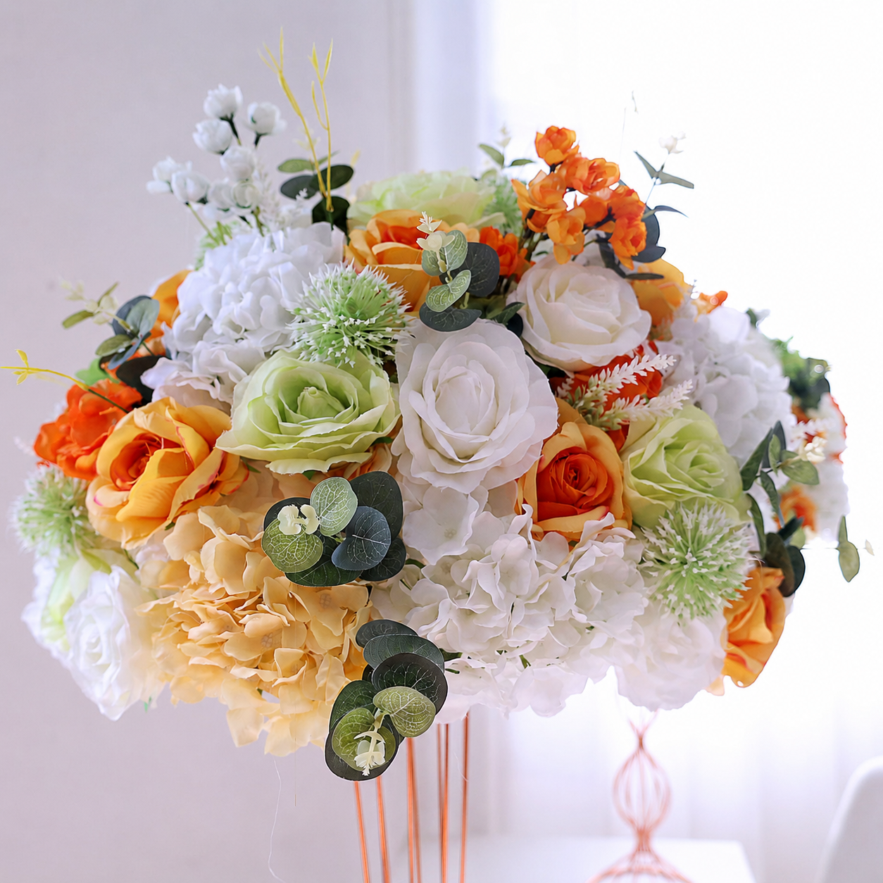 Artificial Flower Ball, Orange Wedding Centerpiece, Stand Not Included 20 in / 50 cm,24 in / 60 cm,28 in / 70 cm