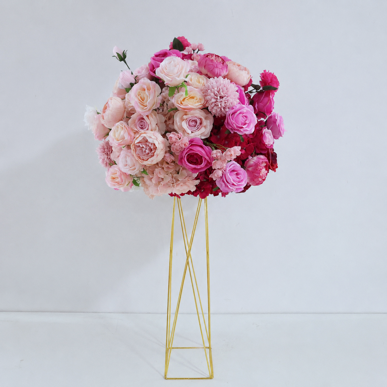 Artificial Flower Ball, Pink Red Ombre Centerpiece, Stand Not Included 20 in / 50 cm,24 in / 60 cm,28 in / 70 cm
