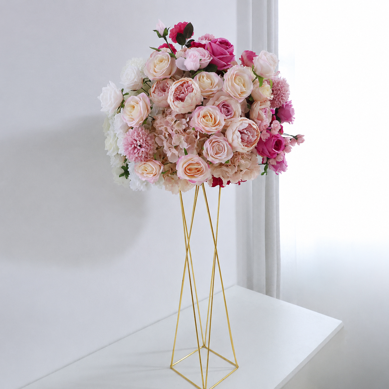 Artificial Flower Ball, Pink Red Ombre Centerpiece, Stand Not Included 20 in / 50 cm,24 in / 60 cm,28 in / 70 cm