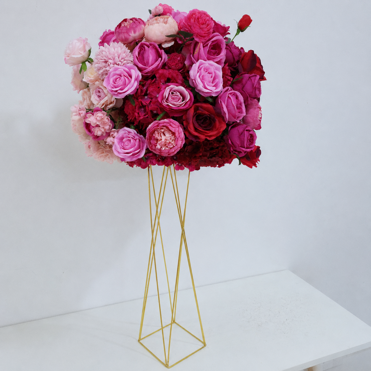 Artificial Flower Ball, Pink Red Ombre Centerpiece, Stand Not Included 20 in / 50 cm,24 in / 60 cm,28 in / 70 cm