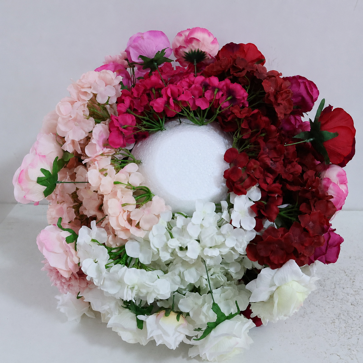 Artificial Flower Ball, Pink Red Ombre Centerpiece, Stand Not Included 20 in / 50 cm,24 in / 60 cm,28 in / 70 cm