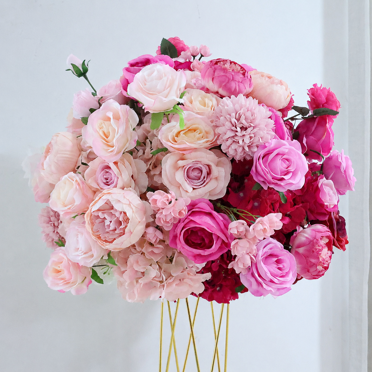 Artificial Flower Ball, Pink Red Ombre Centerpiece, Stand Not Included 20 in / 50 cm,24 in / 60 cm,28 in / 70 cm