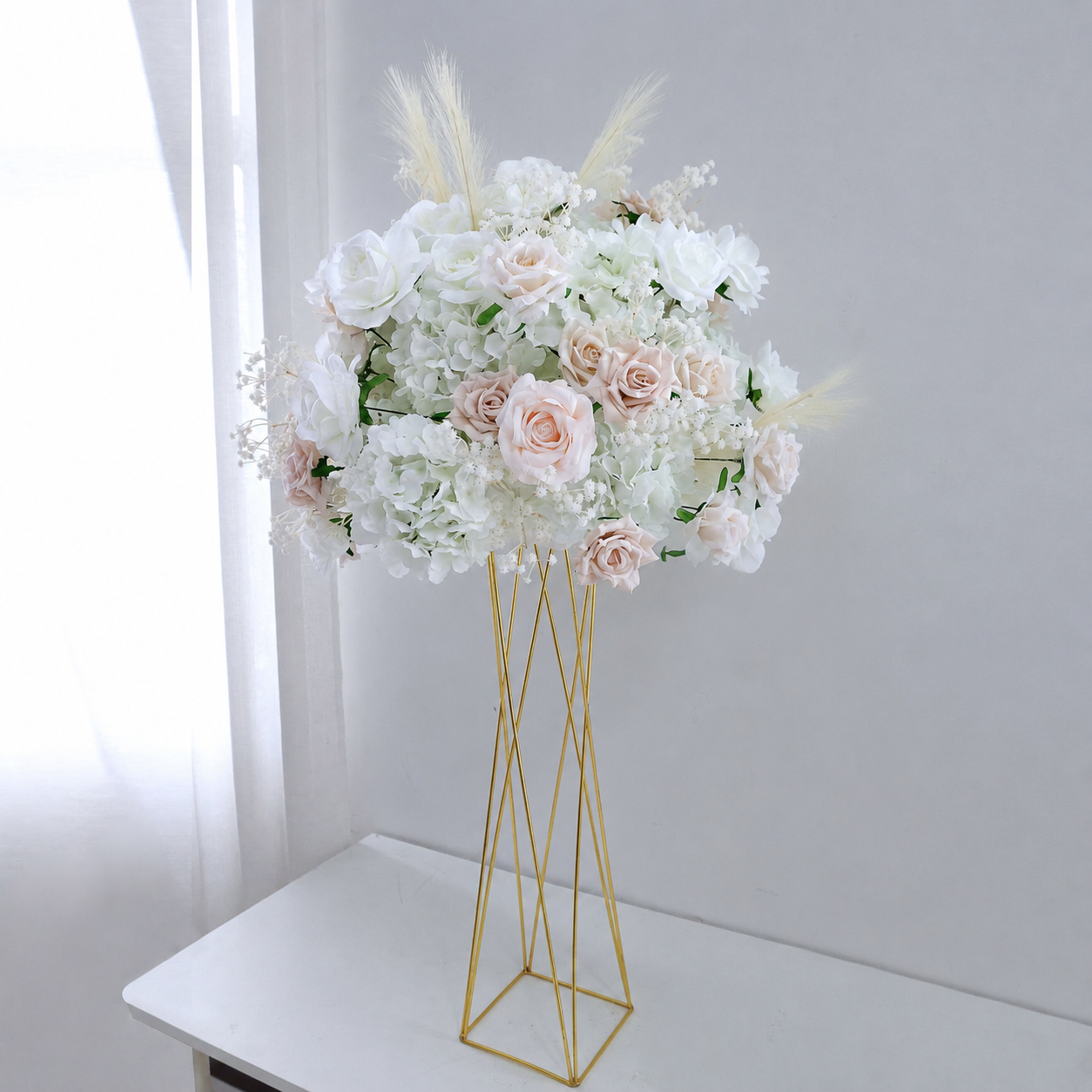Artificial Flower Ball, Blush White Wedding Centerpiece, Stand Not Included. 20 in / 50 cm,24 in / 60 cm,28 in / 70 cm