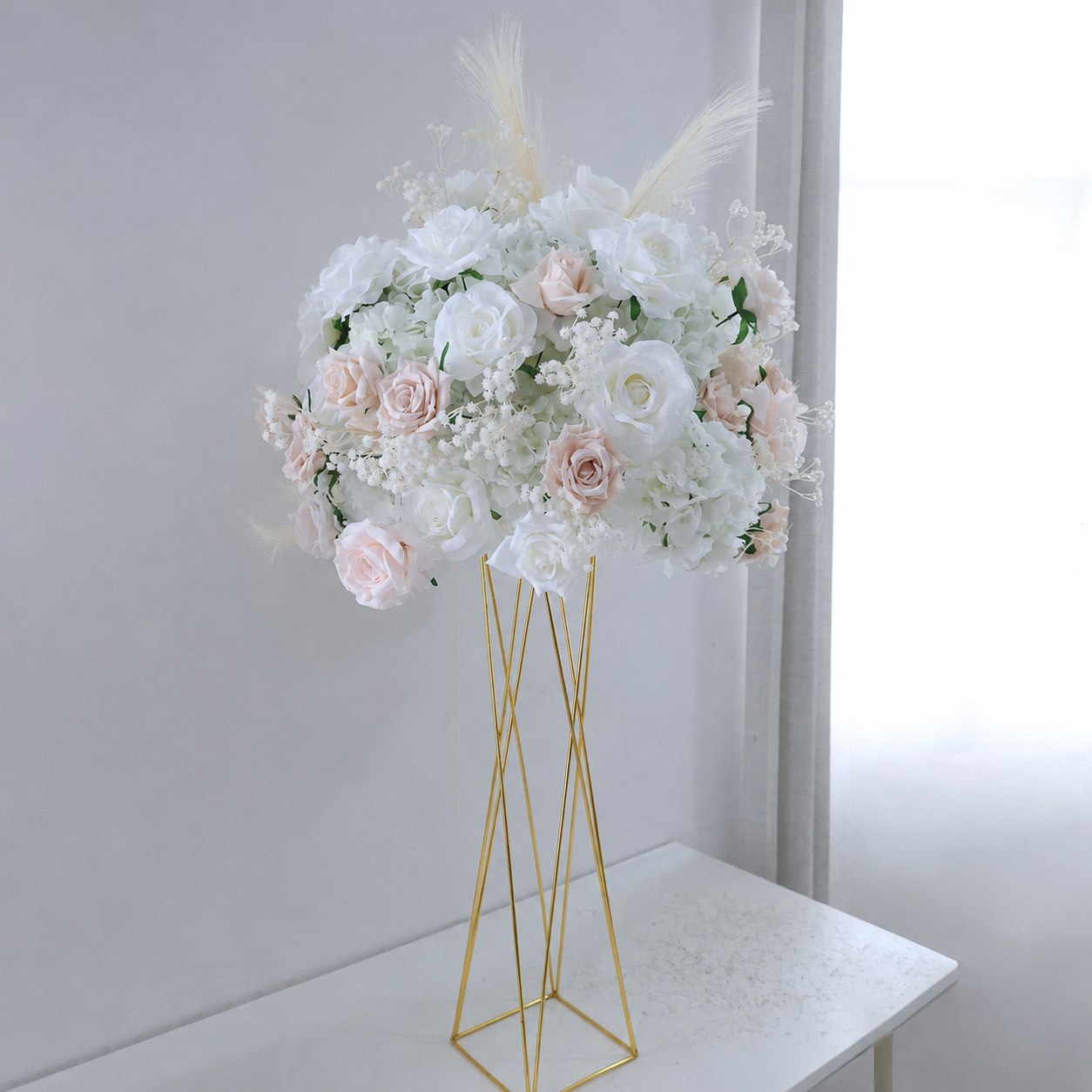 Artificial Flower Ball, Blush White Wedding Centerpiece, Stand Not Included. 20 in / 50 cm,24 in / 60 cm,28 in / 70 cm