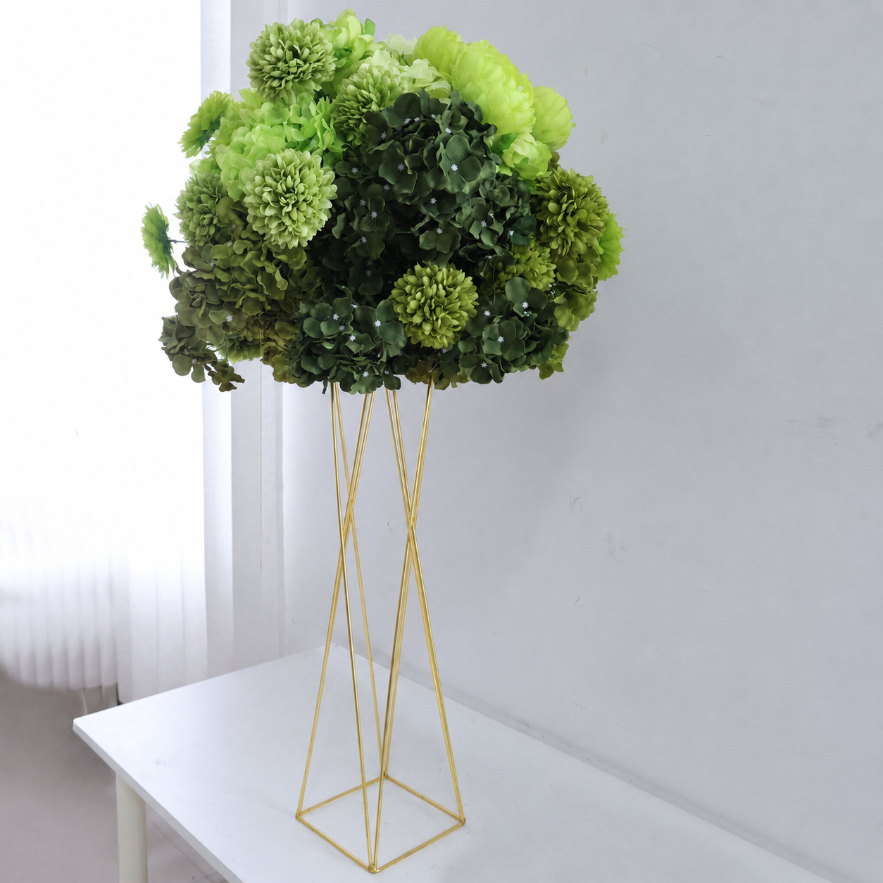 Artificial Flower Ball, Green Hydrangea Wedding Decor, Stand Not Included  20 in / 50 cm,24 in / 60 cm,28 in / 70 cm