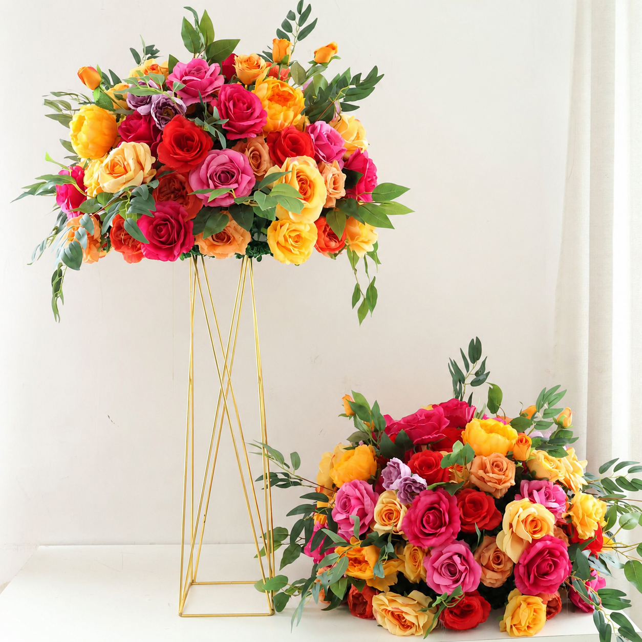 Artificial Flower Ball, Orange Pink Wedding Centerpiece, Stand Not Included 20 in / 50 cm,24 in / 60 cm,28 in / 70 cm