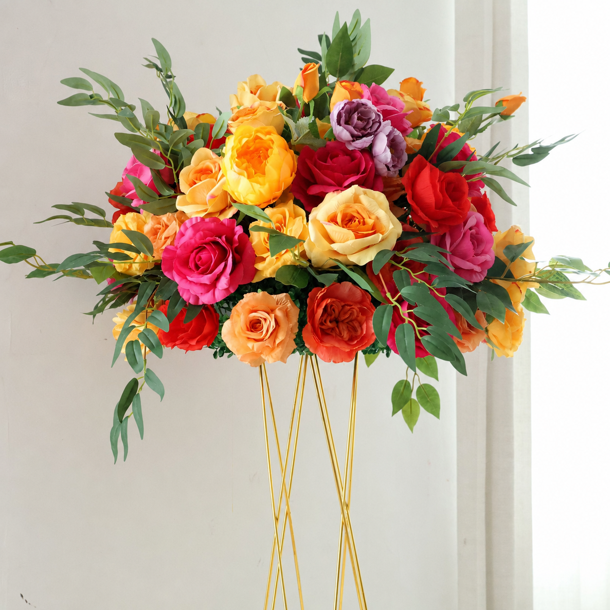 Artificial Flower Ball, Orange Pink Wedding Centerpiece, Stand Not Included 20 in / 50 cm,24 in / 60 cm,28 in / 70 cm