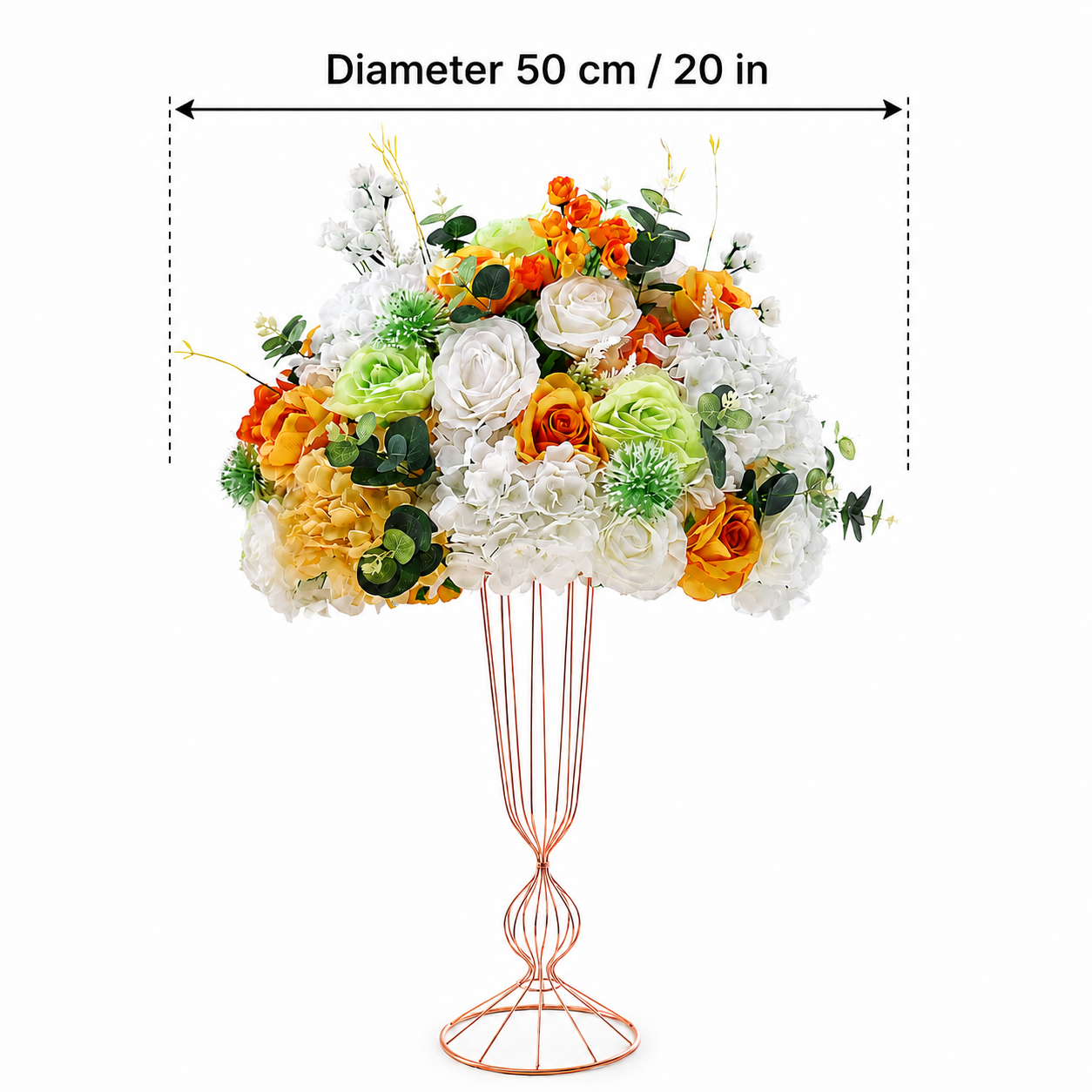 Artificial Flower Ball, Orange Wedding Centerpiece, Stand Not Included 20 in / 50 cm,24 in / 60 cm,28 in / 70 cm