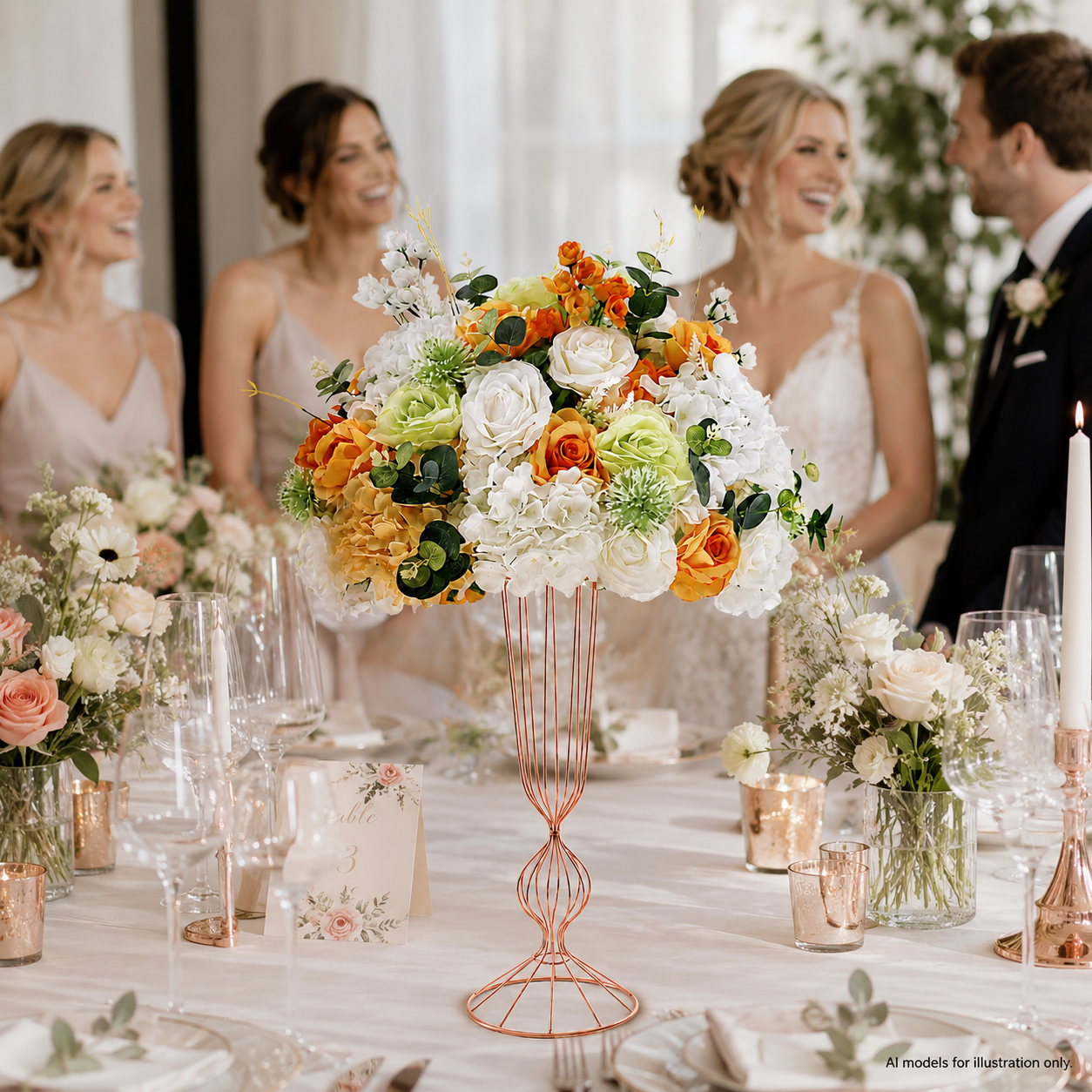 Artificial Flower Ball, Orange Wedding Centerpiece, Stand Not Included 20 in / 50 cm,24 in / 60 cm,28 in / 70 cm