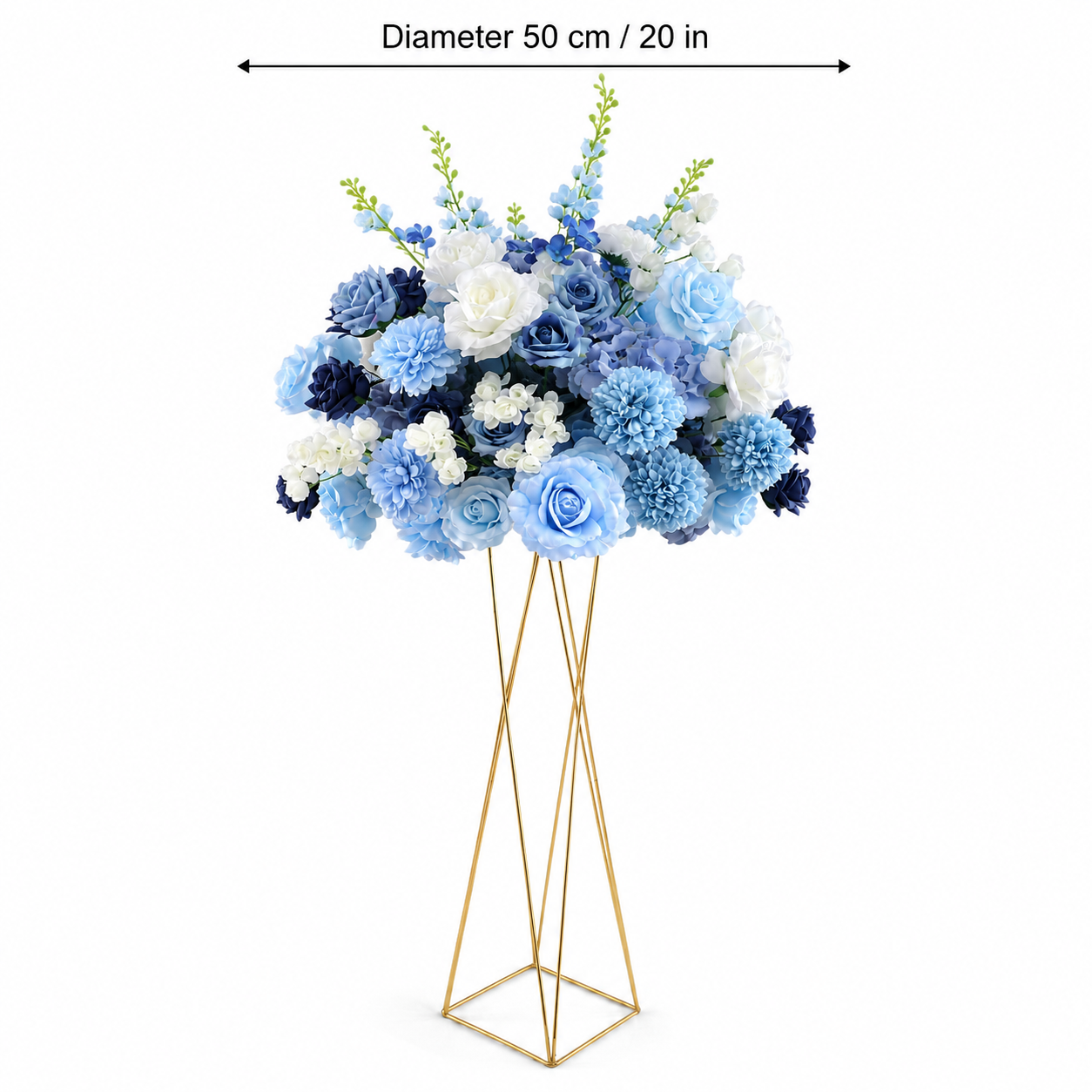 Artificial Flower Ball, Blue White Wedding Centerpiece, Stand Not Included 20 in / 50 cm,24 in / 60 cm,28 in / 70 cm