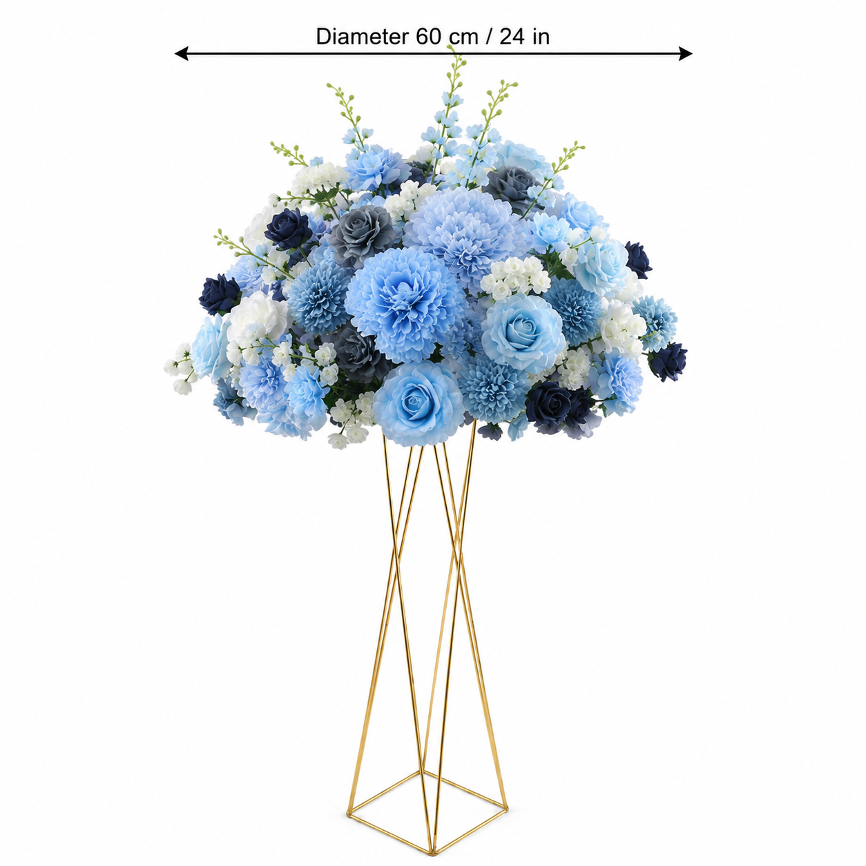 Artificial Flower Ball, Blue White Wedding Centerpiece, Stand Not Included 20 in / 50 cm,24 in / 60 cm,28 in / 70 cm
