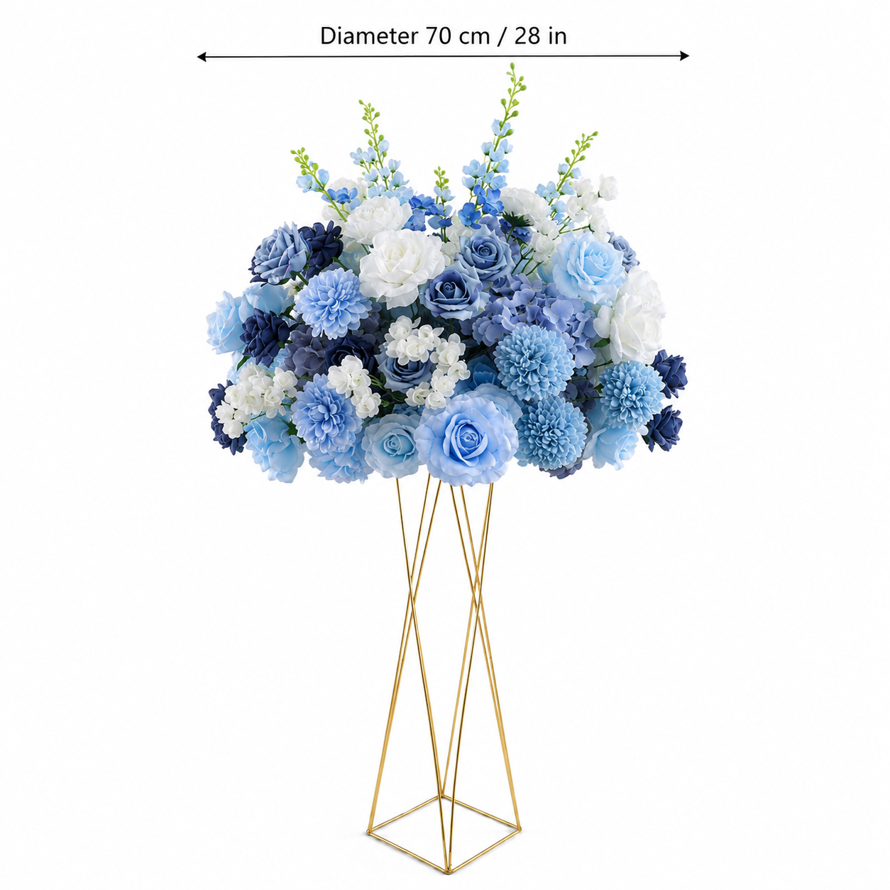 Artificial Flower Ball, Blue White Wedding Centerpiece, Stand Not Included 20 in / 50 cm,24 in / 60 cm,28 in / 70 cm