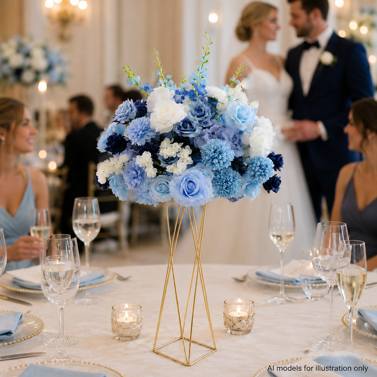 Artificial Flower Ball, Blue White Wedding Centerpiece, Stand Not Included 20 in / 50 cm,24 in / 60 cm,28 in / 70 cm