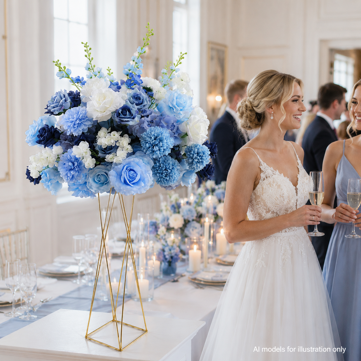 Artificial Flower Ball, Blue White Wedding Centerpiece, Stand Not Included 20 in / 50 cm,24 in / 60 cm,28 in / 70 cm