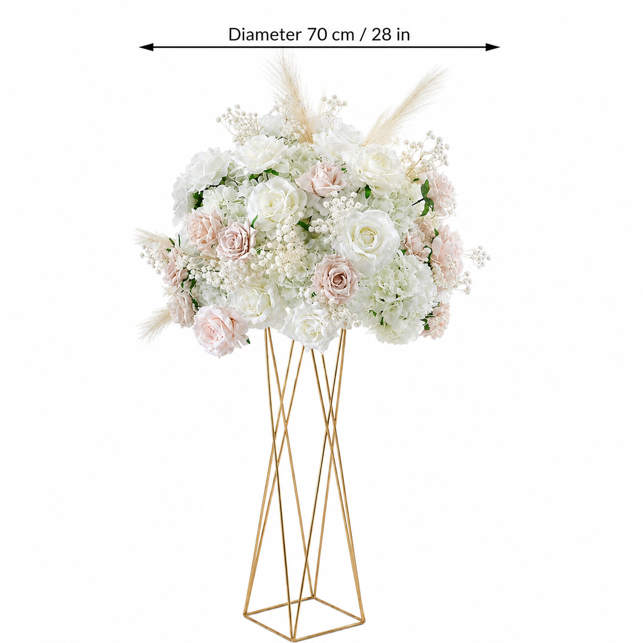 Artificial Flower Ball, Blush White Wedding Centerpiece, Stand Not Included. 20 in / 50 cm,24 in / 60 cm,28 in / 70 cm