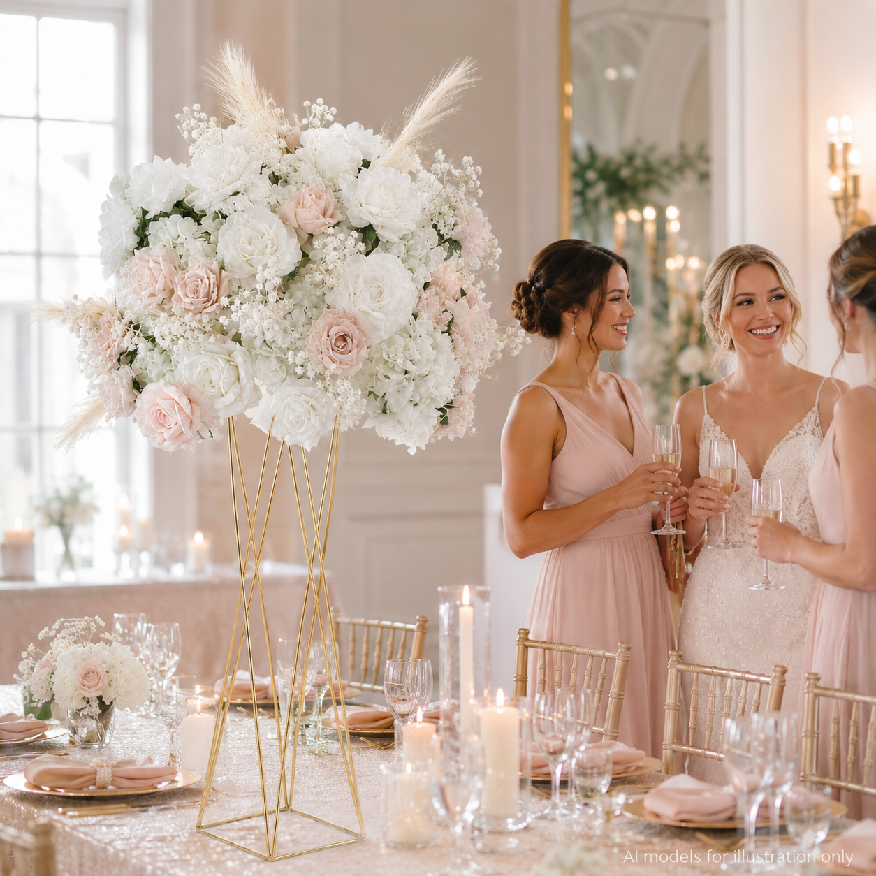 Artificial Flower Ball, Blush White Wedding Centerpiece, Stand Not Included. 20 in / 50 cm,24 in / 60 cm,28 in / 70 cm