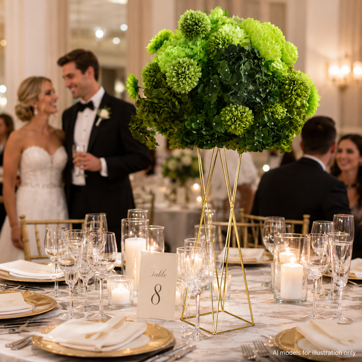 Artificial Flower Ball, Green Hydrangea Wedding Decor, Stand Not Included  20 in / 50 cm,24 in / 60 cm,28 in / 70 cm
