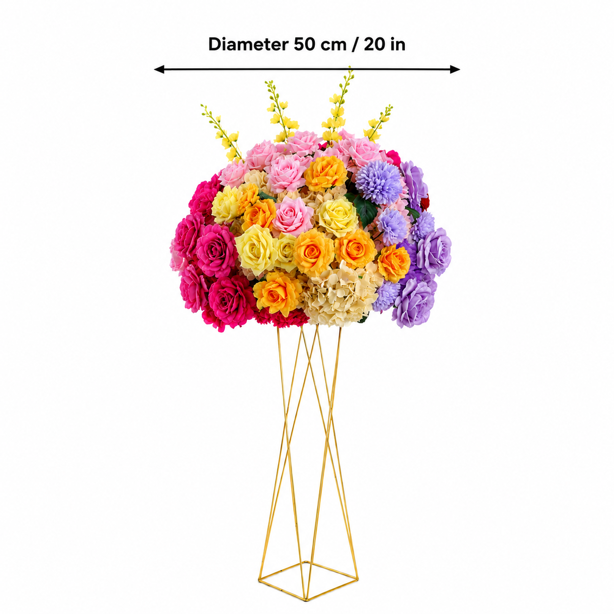 Artificial Flower Ball, Multicolor Wedding Centerpiece, Stand Not Included 20 in / 50 cm,24 in / 60 cm,28 in / 70 cm