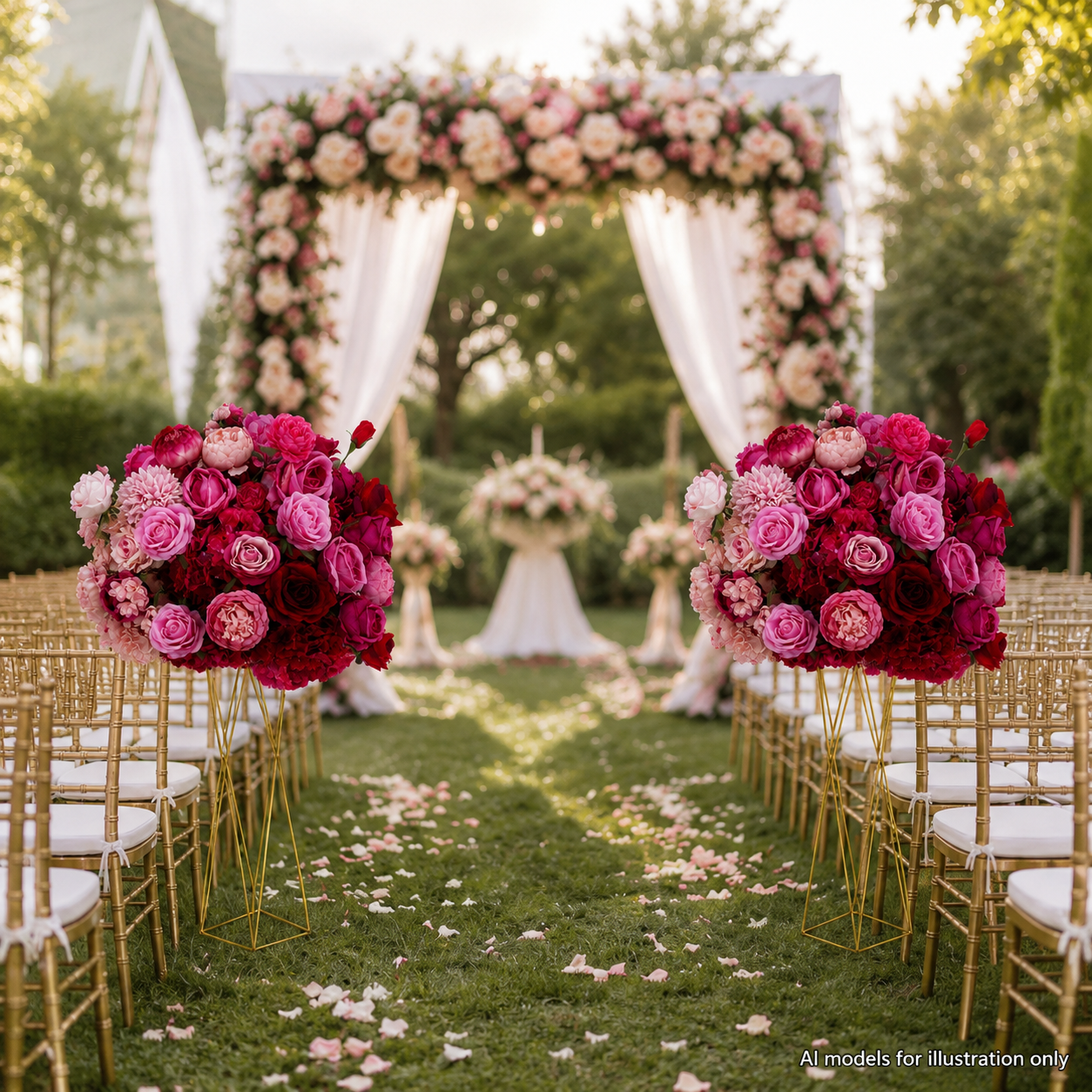 Artificial Flower Ball, Pink Red Ombre Centerpiece, Stand Not Included 20 in / 50 cm,24 in / 60 cm,28 in / 70 cm
