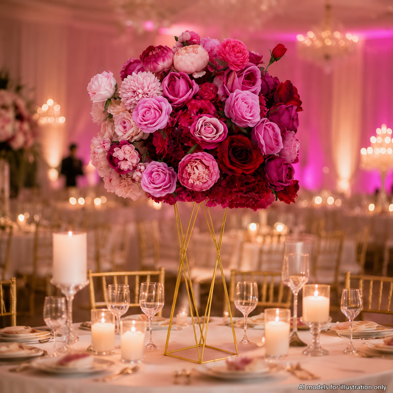Artificial Flower Ball, Pink Red Ombre Centerpiece, Stand Not Included 20 in / 50 cm,24 in / 60 cm,28 in / 70 cm